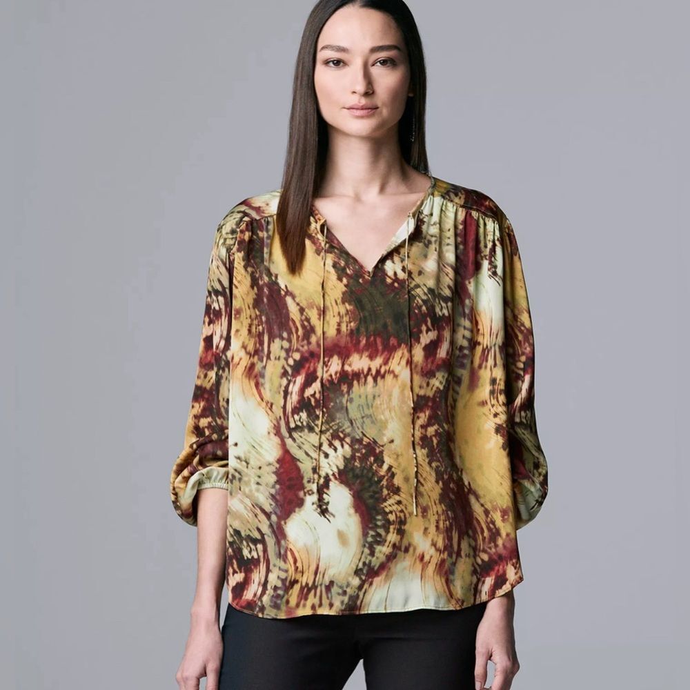 Simply Vera Wang beautiful abstract print peasant top size small